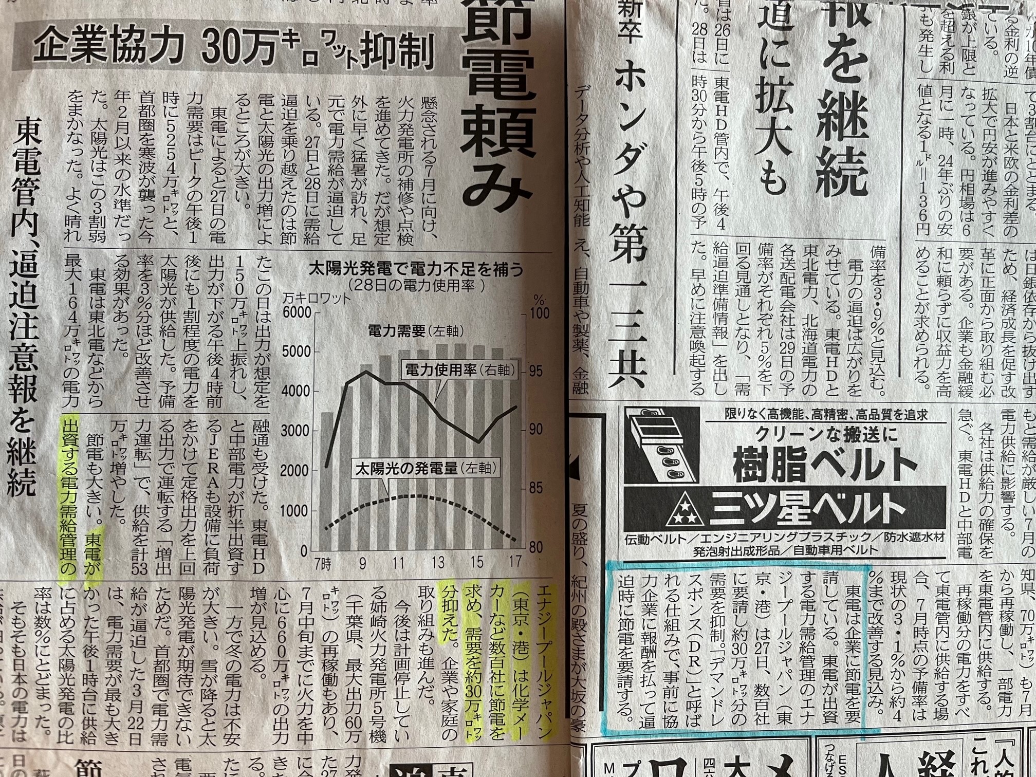 2022年6月末の電力需給ひっ迫に対する当社の取組が日経新聞に紹介されました。